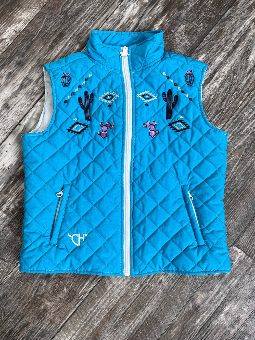 Youth Girl's Cowgirl Hardware Turquoise "Desert Cactus" Quilted Vest